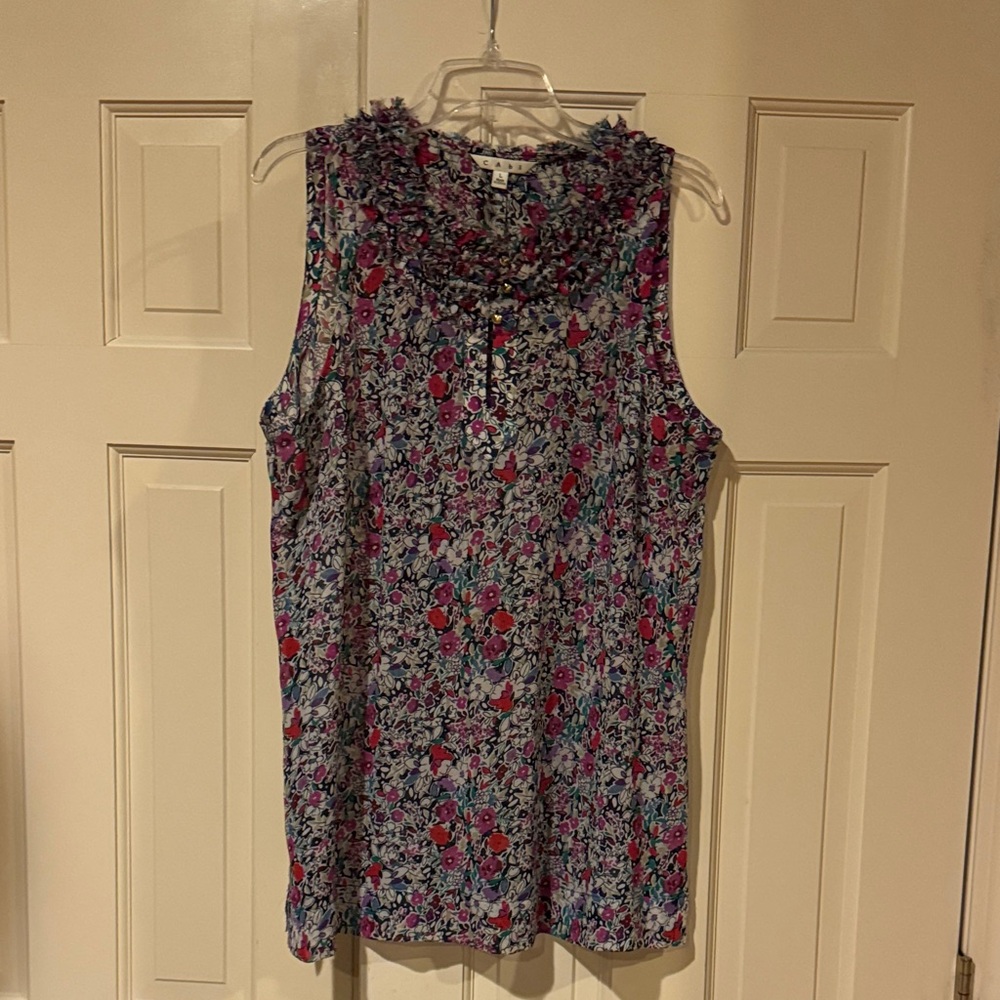 CAbi Floral Sleeveless Blouse - Pink and Blue